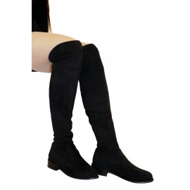 Kadın Siyah Süet Streç Diz Üstü Çorap Çizme BRP573