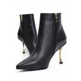 Siyah Topuk Detaylı Kadın Deri Bot