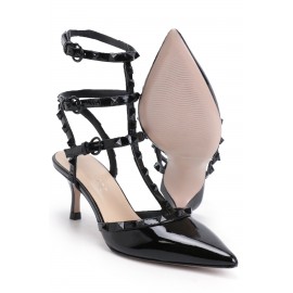 Siyah Rugan Troklu Deri Topuklu Ayakkabı 